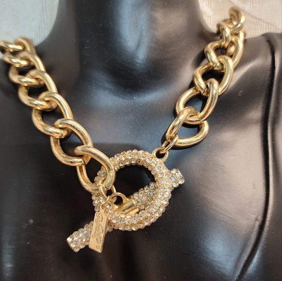 GIA FARELLA Vintage Gold Plated Chunky Chain Necklace Rhinestone Toggle - Picture 16 of 16